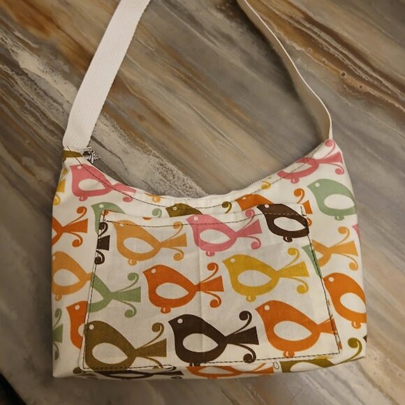 New Birds theme Top handle Shoulder Bag Purse Green Suede Mult Crescent Baguette - Picture 5 of 7